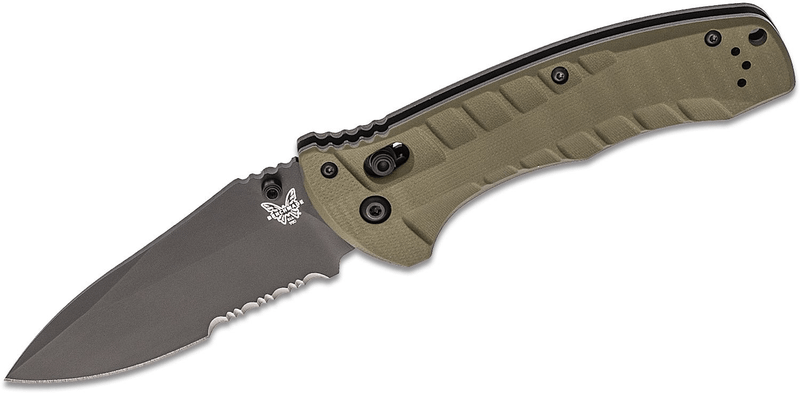 Benchmade 980SBK TURRET vreckový nôž 9,4 cm, čierna Cerakote, zelená, G10, AXIS
