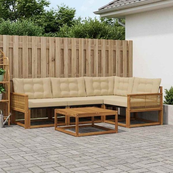 vidaXL Záhradná súprava gaučov s vankúšom 5 pcs Prírodná a béžová