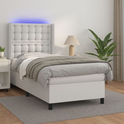 vidaXL Boxspring posteľ s matracom a LED biela 80x200 cm umelá koža