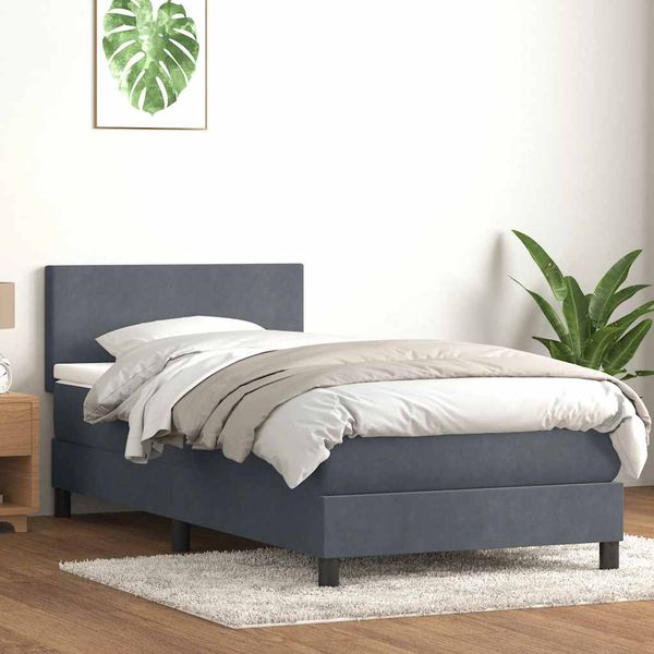 vidaXL Box Spring Posteľ s matracom a LED Tmavosivá 100x220 cm Zamat