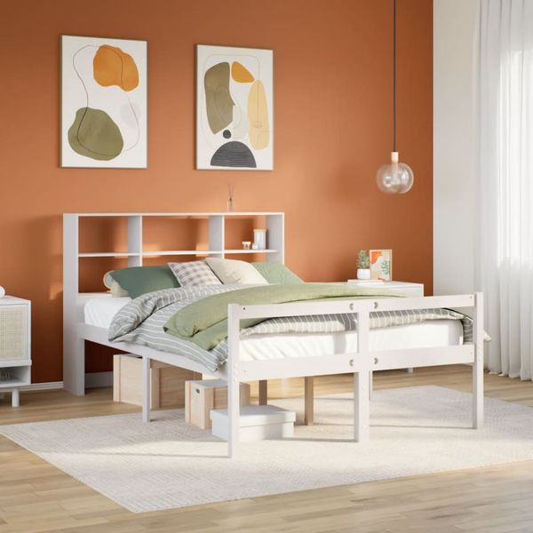 vidaXL Posteľ s knižnicou bez matraca biela 140x190cm borovicový masív