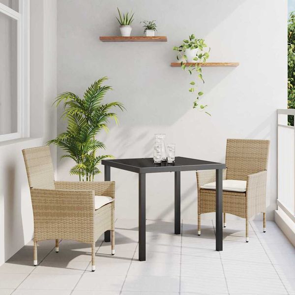 vidaXL Záhradný jedálenský set s vankúšom 3 pcs Béžová polyratan