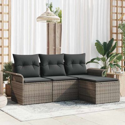 vidaXL Súprava záhradných pohoviek s vankúšom 4 pcs Sivá Poly ratan