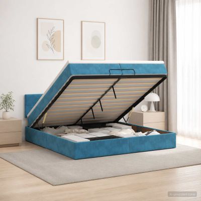 vidaXL Ottoman posteľ s matracom a LED Tmavo modrá 200 x 200 cm Zamat