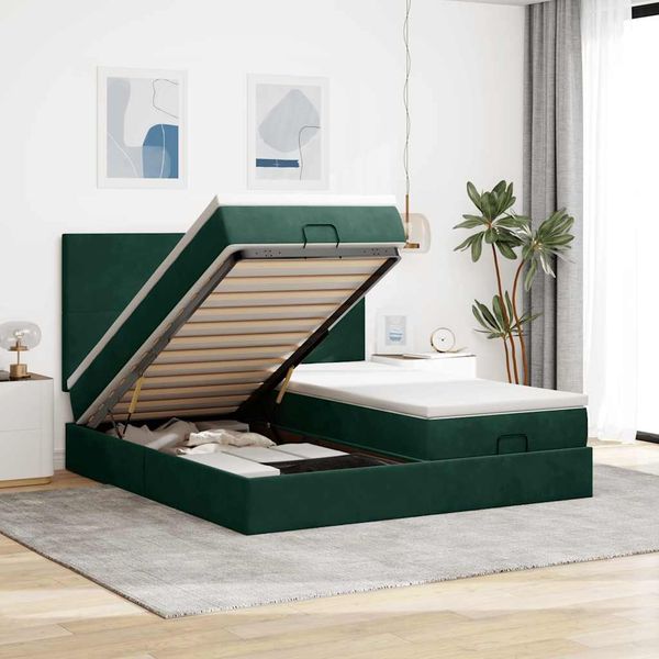 vidaXL Osmanský rám postele s matracmi tmavozelená 200x200 cm zamat