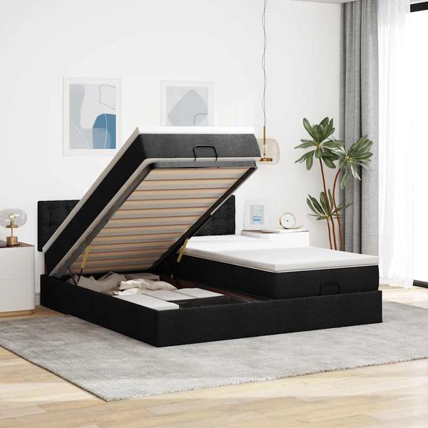 vidaXL Osmanský rám postele s matracmi čierna 200x200 cm látka