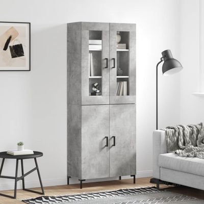 vidaXL Vysoká skrinka betónová sivá 69,5x34x180 cm spracované drevo