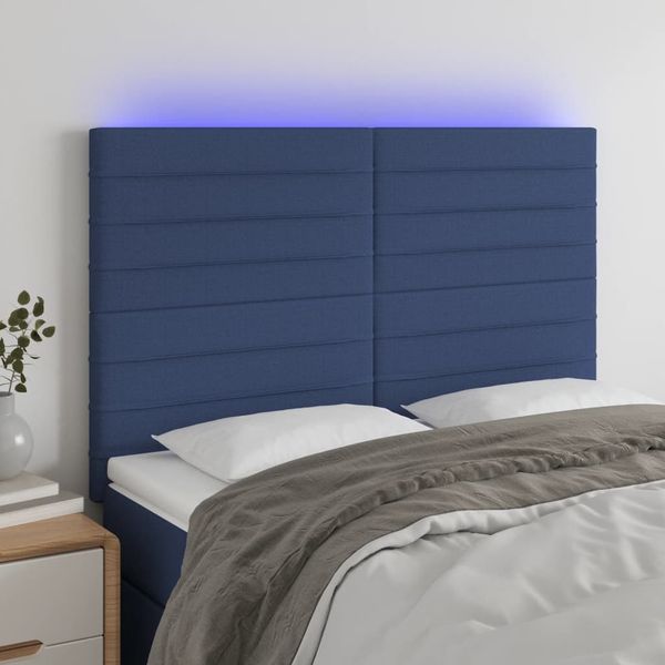vidaXL Čelo postele s LED modré 144x5x118/128 cm látka