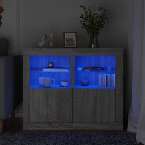 vidaXL Príručné skrinky s LED svetlami 2 ks sivá sonoma