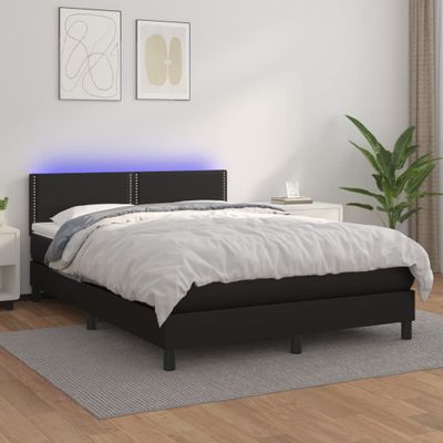 vidaXL Boxspring posteľ s matracom a LED čierna 140x200 cm umelá koža