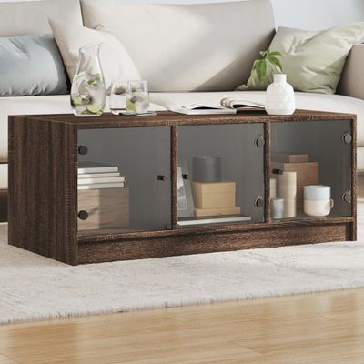 vidaXL Konferenčný stolík sklenené dvierka hnedý dub 102x50x42 cm