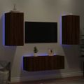 vidaXL 4-dielne TV nástenné skrinky s LED hnedý dub kompozitné drevo