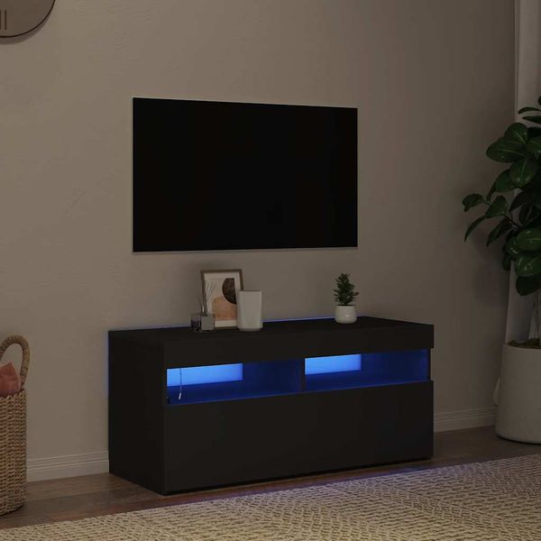 vidaXL TV skrinka s LED svetlami čierna 90x35x40 cm
