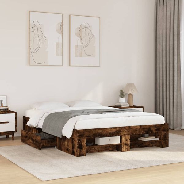 vidaXL Posteľný rám bez matraca dymový dub 140x190 cm kompozitné drevo