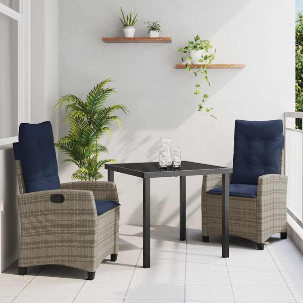 vidaXL Záhradný jedálenský set s vankúšom 3 pcs Sivá polyratan