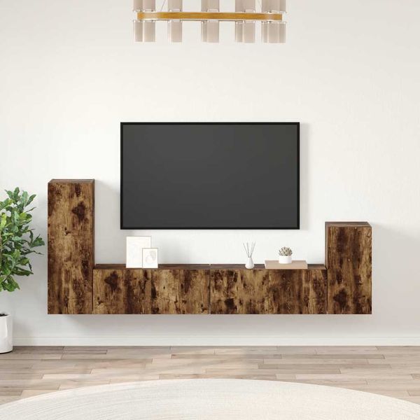 vidaXL 4-dielna sada TV skriniek dymový dub spracované drevo