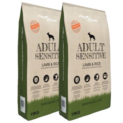 vidaXL Prémiové krmivo pre psov Adult Sensitive Lamb & Rice, 2 ks, 30 kg