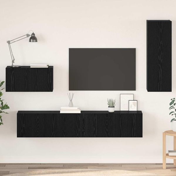 vidaXL Nástenný TV kabinet Nástenný 4 pcs Čierny dub Kompozitné drevo
