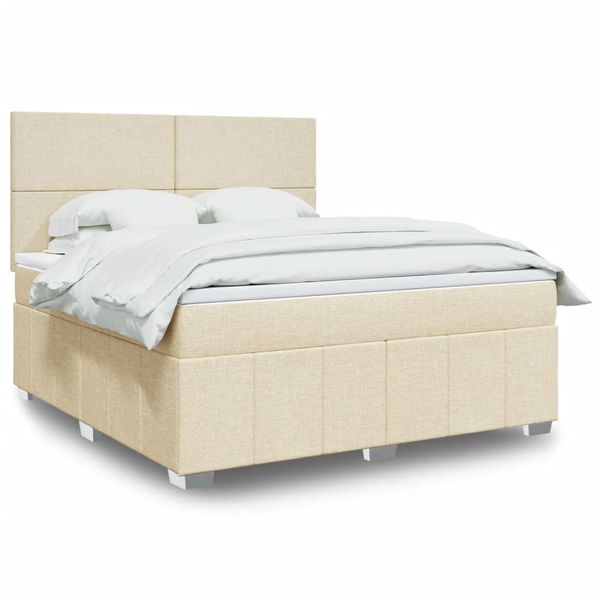 vidaXL Posteľný rám boxspring s matracom krémový 180x200 cm látka