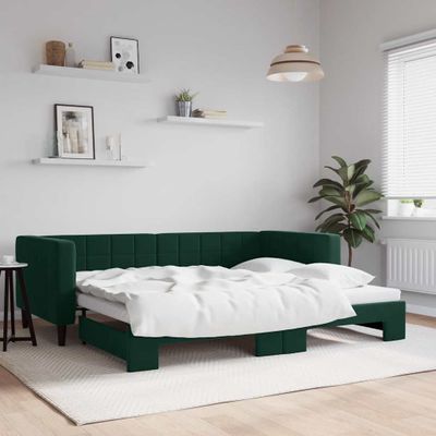 vidaXL Denná posteľ s rozkladacou posteľou tmavozelená 90x200 cm zamat
