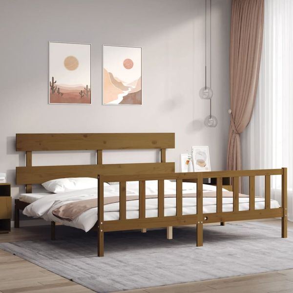 vidaXL Posteľný rám s čelom medovo-hnedý 200x200 cm masívne drevo