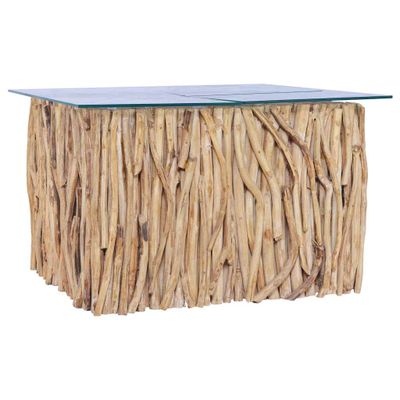 vidaXL Konferenčný stolík so sklenenou doskou 66x66x40cm tíkový masív