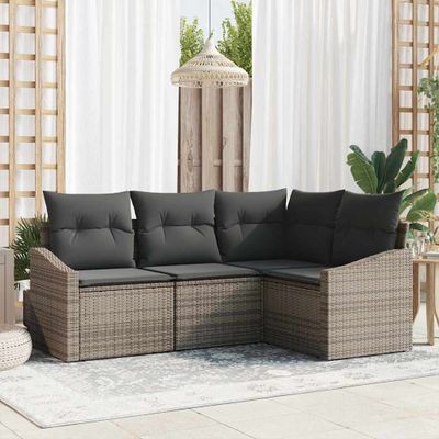 vidaXL Súprava záhradných pohoviek s vankúšom 4 pcs Sivá polyratan