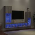 vidaXL 4-dielne TV nástenné skrinky s LED sivé sonoma kompozitné drevo