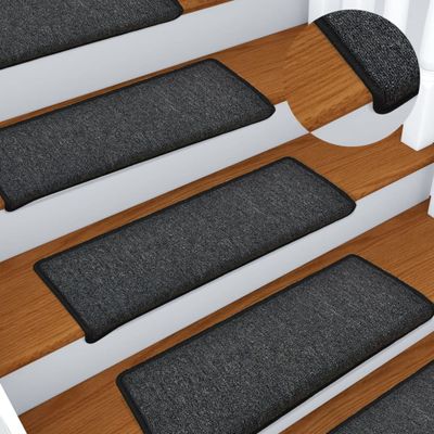 vidaXL Schodové rohože 15 ks 65x21x4 cm antracitové s obdĺžnikovým okrajom
