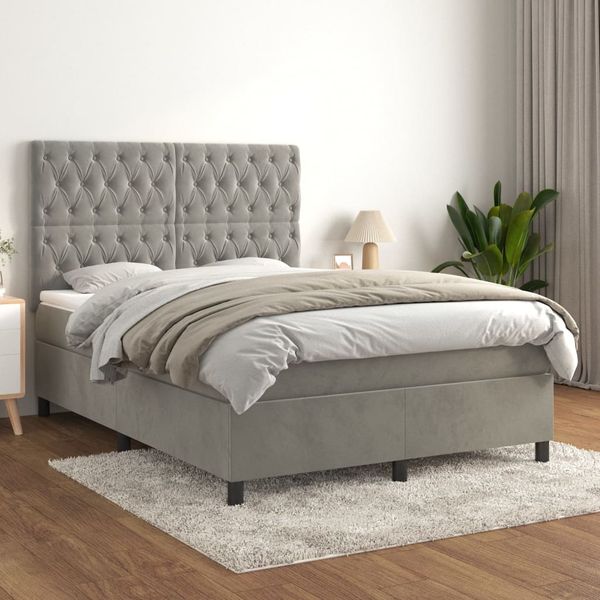 vidaXL Posteľný rám boxsping s matracom bledosivý 140x200 cm zamat