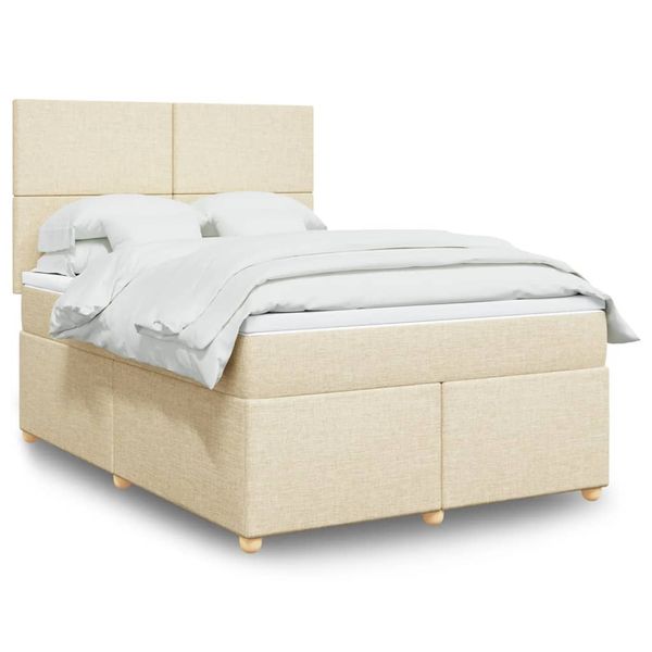 vidaXL Posteľný rám boxspring s matracom krémový 140x200 cm látka