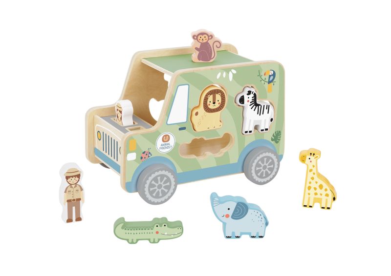 Drevená vkladačka Zvieratká Safari auto 9 ks