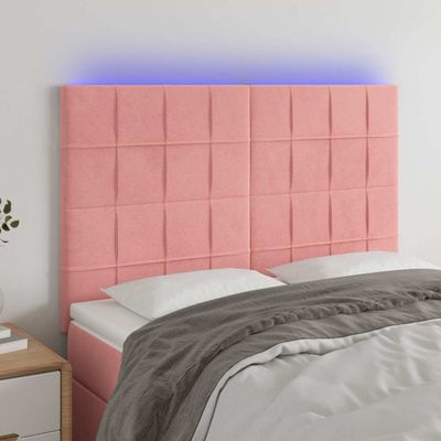 vidaXL Čelo postele s LED ružové 144x5x118/128 cm zamat