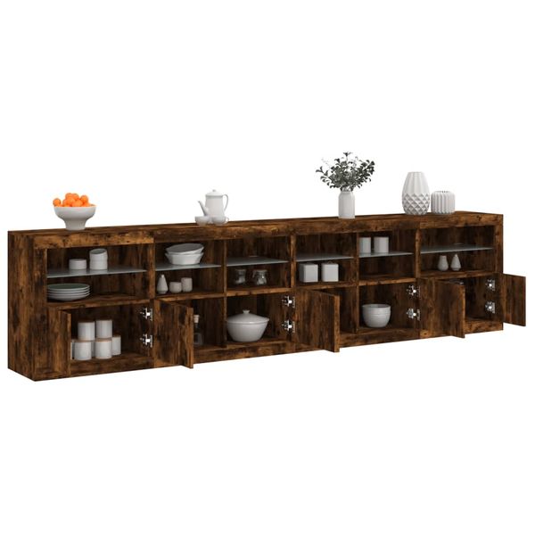 vidaXL Komoda s LED svetlami dymový dub 283x37x67 cm