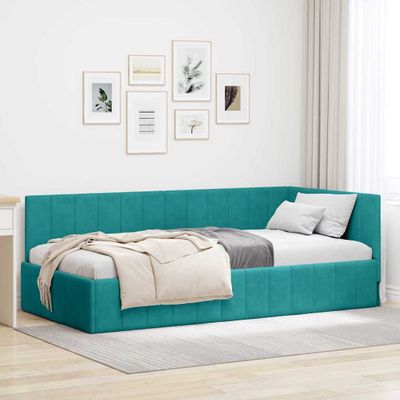vidaXL Rohový rám postele Tyrkysová 100 cm x 200 cm Zamat