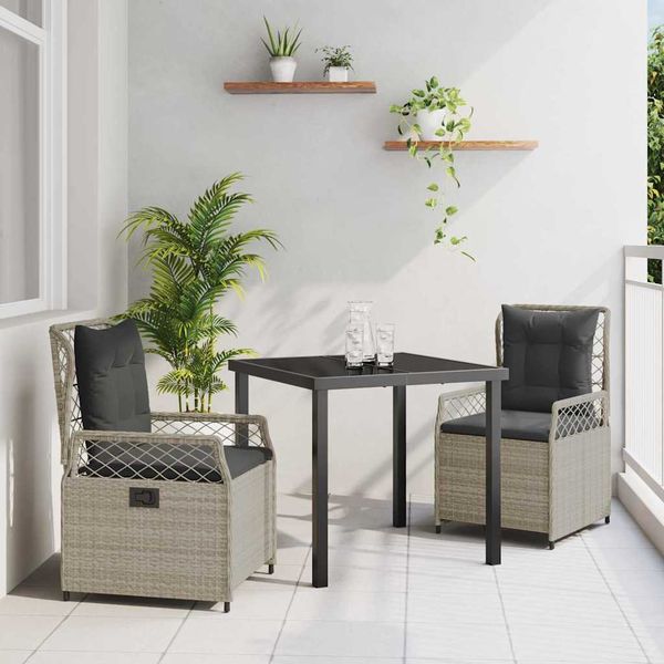 vidaXL Záhradný jedálenský set 3 pcs Svetlosivá polyratan