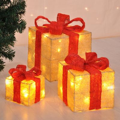 HI LED osvetlený vianočný darček s červenými stužkami 3 ks