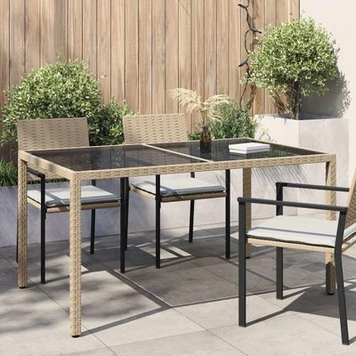 vidaXL Záhradný stôl 150x90x75 cm tvrdené sklo a polyratan čierny
