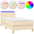 vidaXL Posteľ boxsping s matracom a LED krémová 90x190 cm látka