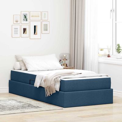 vidaXL Postel s úložným prostorem a matrací Modrá 90 x 200 cm