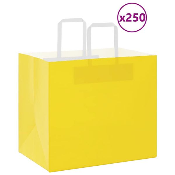 vidaXL Papierové tašky 250 ks s rúčkami, žlté, 32x22x28 cm