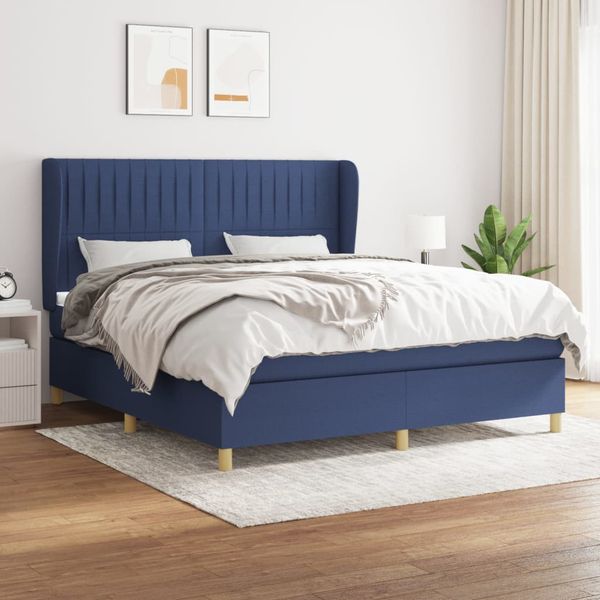 vidaXL Posteľný rám boxspring s matracom modrý 180x200 cm látka