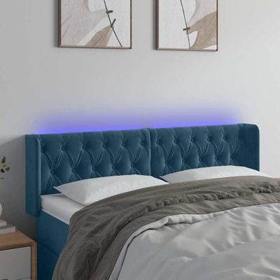 vidaXL Čelo postele s LED tmavomodré 163x16x78/88 cm zamat