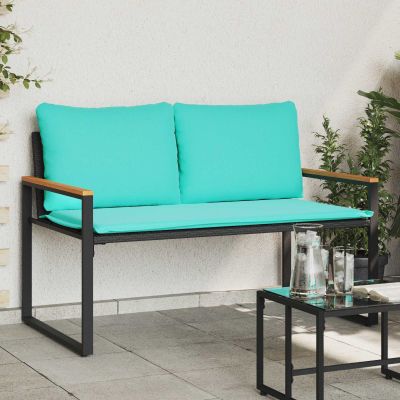 vidaXL lavička s vankúšom Čierna a tyrkysová 115 x 65 x 72 cm Ratan