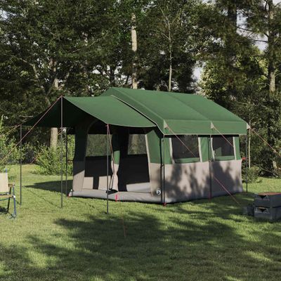 vidaXL Rodinný stan pre 4 osoby Zelená a biela 324 x 255 x 230 cm