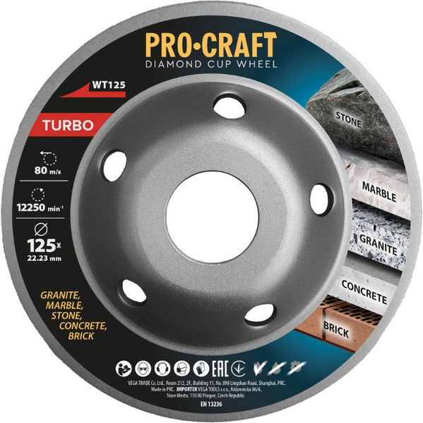 Diamantový brúsny kotúč 125 mm PROCRAFT WT125 Turbo