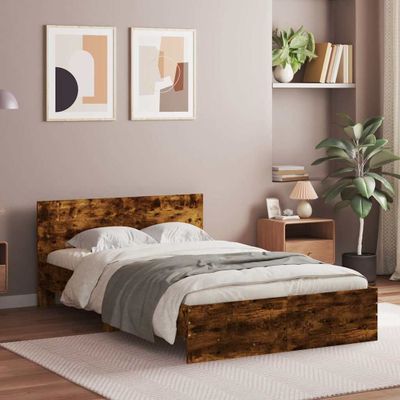 vidaXL Posteľný rám s čelom dymový dub 120x190 cm