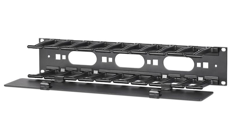 APC Horizontálny organizátor káblov, 2U x 4" hlboký, jednostranný s krytom Organizér káblov, do 2U racku 19", horizontálna montáž, čierny