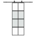 vidaXL Posuvné dvere s kovaním čierne 76x205 cm tvrdené sklo