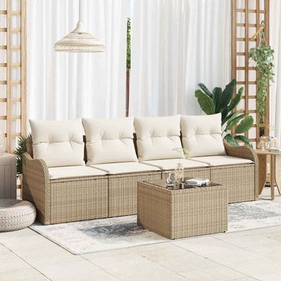vidaXL Súprava záhradných pohoviek s vankúšom 5 pcs Béžová a krémová